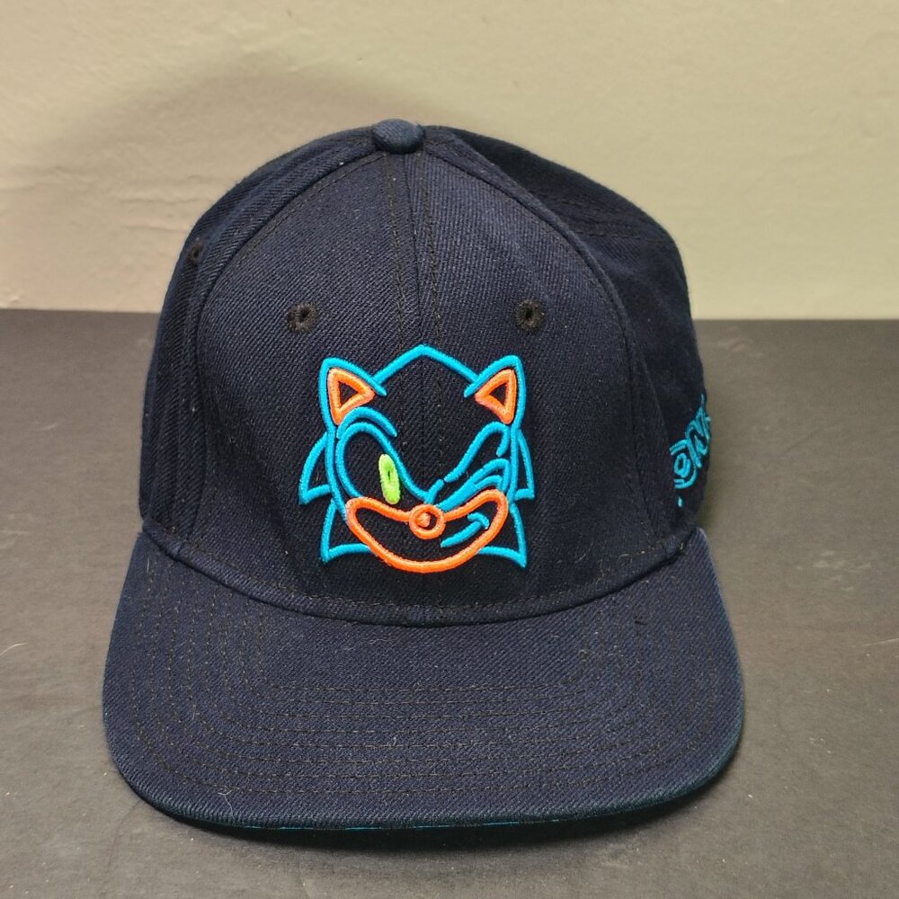 Sonic The Hedgehog Don't‎ Blink Hat Cap Snap Back Dark Navy Neon Logo Sega Mens